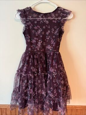 Zhenzi Plum Floral Tiered Ruffle Dress